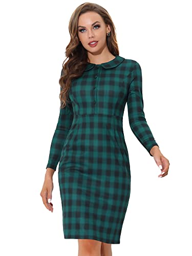 Allegra K Vestido a Media Pierna de Manga Larga con Cuello Peter Pan a Cuadros Vintage para Mujer...
