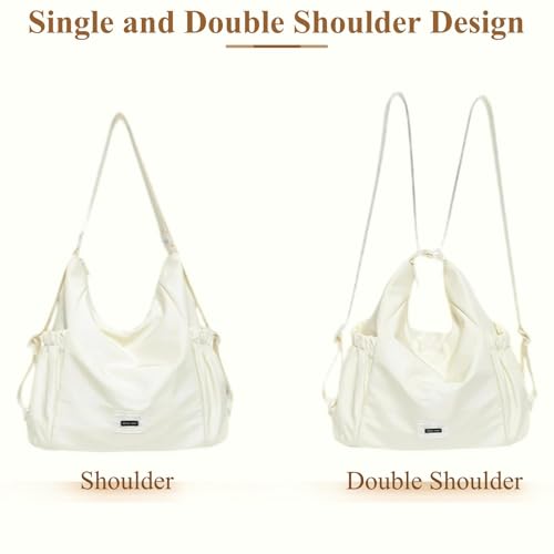 Mabecol 2-in-1 Shopper Tasche Damen, Handtasche, Henteltasche & Rucksack Mittelgroß, Wasserabweisende Umhängetasche aus Nylon, Wandelbare Tote Bag für Alltag, Uni & Reisen, Beige