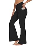 Flare Crossover Leggings with Pockets for Women 30" High Waisted V Cross Wide Leg Yoga Pants Tummy Control Bootcut Workout Gym Black M