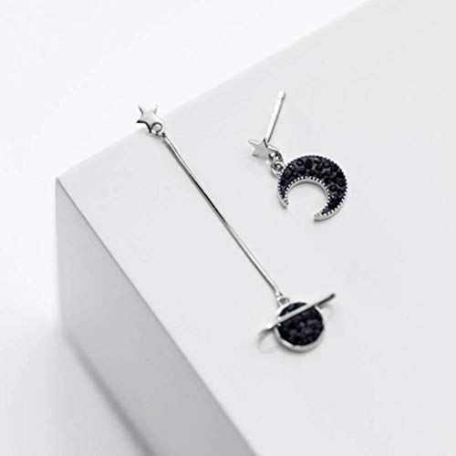 Boucles d'oreilles pendantes anti-allergie en argent S925 univers étoilé et cristaux noirs