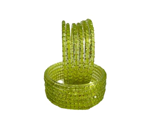Image of SUNDRAM Raindrop Glass Bangles Set for Women & Girls, Transparent Crystal Kanch Ki Chudi for Wedding & Party, Set of 12