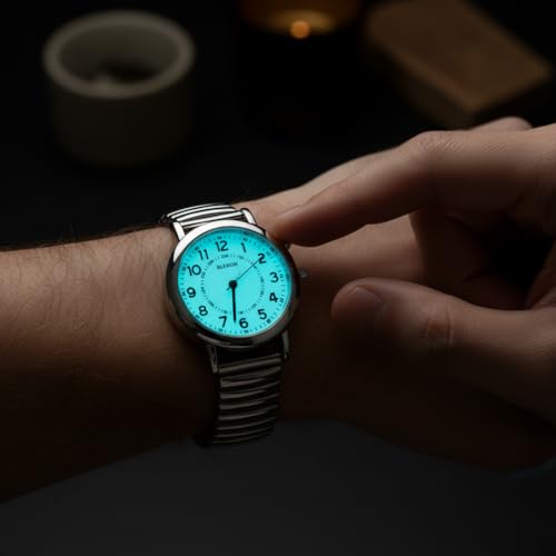 Blekon Original Light Up Dial Watch for Ladies – 33mm Case Push Button Glossy Expansion Band - Analog Watch with Glow in The Dark Dial, Ideal for Everyday and Party Wear