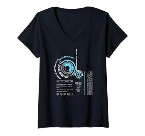 T-shirt Avengers Iron Man col en V motif réacteur ARC Marvel pour fan de comics