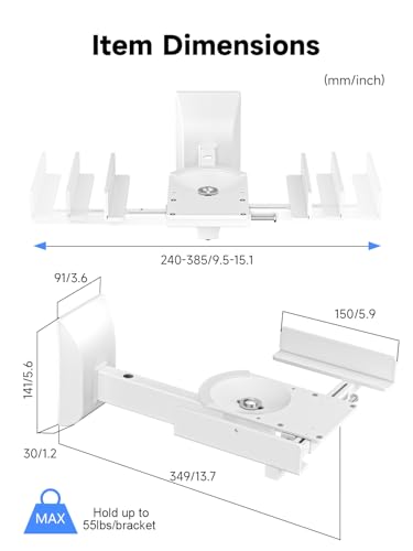 Image of suptek Large Dual Side Clamping Bookshelf Speaker Wall Mounting Bracket for Large Surrounding Sound Speakers, Hold up to 55lbs White SPM201LW