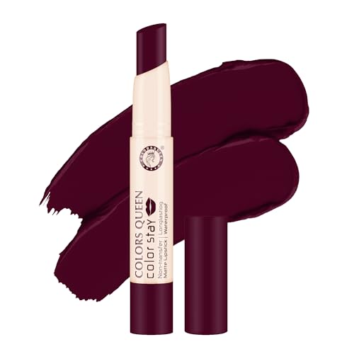 Colors Queen Color Stay Matte Lipstick | Highly Pigmented with Smooth One Swipe Application | Ultra Matte Finish | Smudge Proof & Waterproof | Long Lasting Lipstick for Women (13 - Wine, 2.1g)