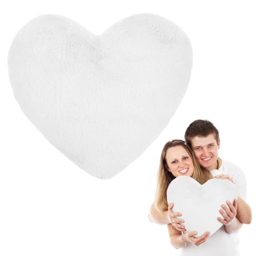 CEWROM Coussin en forme de cœur blanc en forme de cœur - Coussin décoratif en peluche - Coussin de canapé en peluche - Coussin douillet pour chambre d'enfant -...