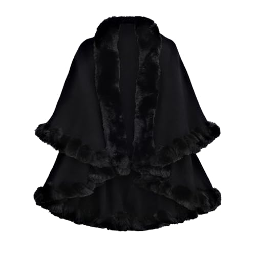 Poncho en fausse fourrure pour femme - Cape chaude tricotée avec capuche - Cardigan - Veste de mariée - Boléro pour l'hiver - Mariage - Soirée de Noël -...