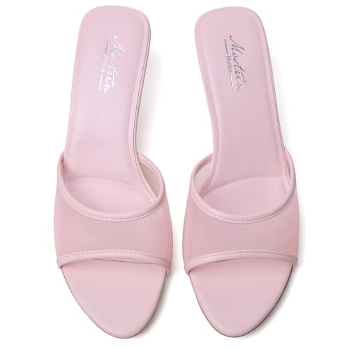 Image of Mostrin Kitten Heels for Women Pointed Toe Vintage Mules Heels Sexy Slip on Stiletto Backless Sandals for Party Wedding Daily