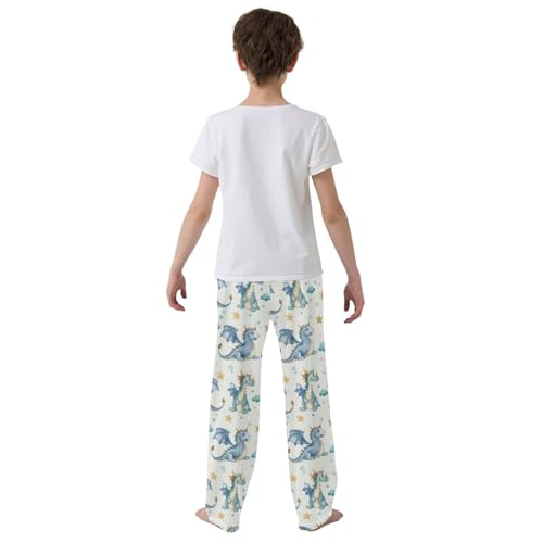 Pajama Bottoms, Cartoon Blue West Dragon Sleeping Pant Lounge Wear Long Pants Sleepwear Pjs3