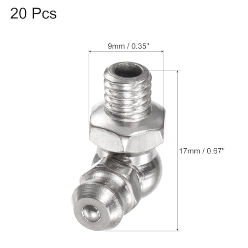 Image of uxcell Nickel-Plated Iron 90 Degree Grease Fitting M6 x 1mm Thread Hydraulic Grease Fitting Accessories, 40Pcs