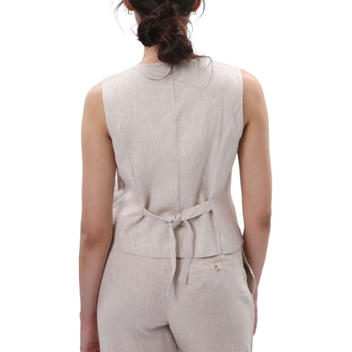 Amazhiyu Women's 100% Linen Sleeveless Button Down Crop Top Tie Back Waistcoat Vest2