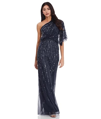 Adrianna Papell Women's Long Beaded Dress, Dusty Navy, 4