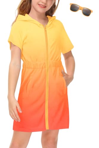 Image of BesserBay Girls Swim Cover Up Beach Bathing Suit Coverups for Swimwear Zip-Up Terry Cloth Robes with Sunglasses 6-14 Years