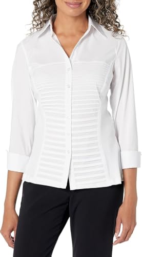 Zac & Rachel Women's 3/4 Cuff Sleeve Button Down Top with Ribbed Knit Inserts for a Comfortable Fit