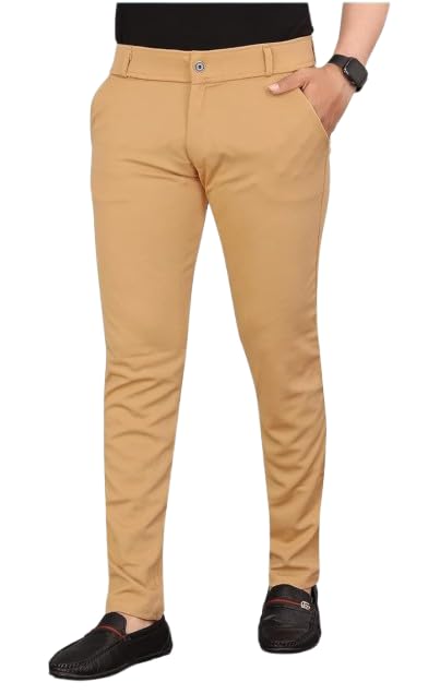 Image of VIJETA Garments for Men Lycra Blend Formal Trousers ? Smart Fit Office Wear Pants with Elastic Waistband & Zip Fly