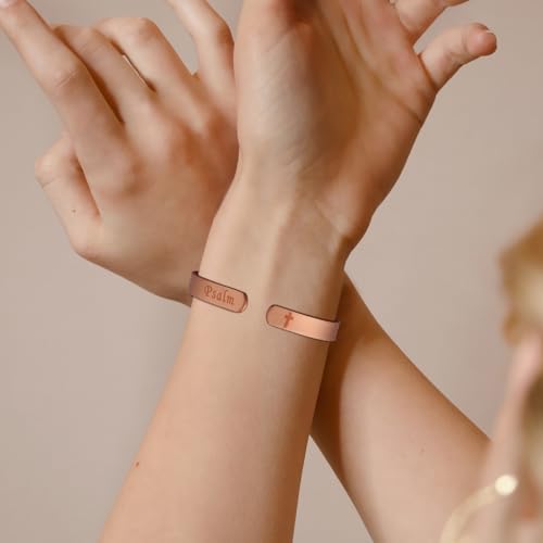 MagEnergy Cross Copper Bracelet for Men Women Engraved Quote Religious Cuff Bracelet Solid Copper Faith Christian Bible Verse Quotes4