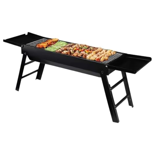Parrilla de carbón portátil para camping y pícnics | Estufa extraíble con bandejas laterales, ideal para jardín, balcón, playa, patio trasero y cocina en el patio