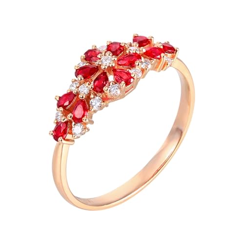 Calefee Anillos de boda para ella, anillos de compromiso con rubí creado en laboratorio de 2 quilates y moissanita, oro rosa de 18 quilates real, tamaño H 1/2-V 1/2, I 1/2, Metal Piedra preciosa.,