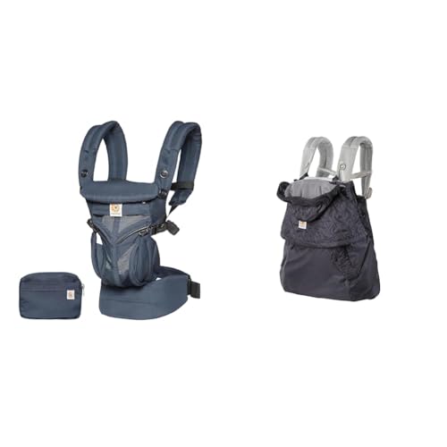 Omni 360 Cool Air Mesh Marsupio Neonati Ergonomico 0 36 Mesi 4-in-1 Zaino Porta Bebe Traspirante Midnight & Cover Invernale protezione dalla pioggia e dal freddo con fodera in pile blu