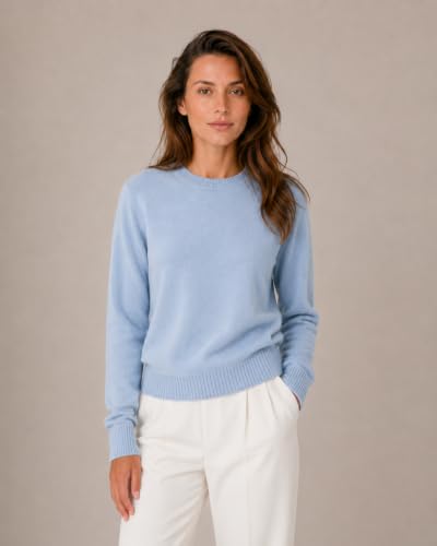Image of State Cashmere Women's Essential Crewneck Sweater 100% Pure Cashmere Classic Long Sleeve Pullover