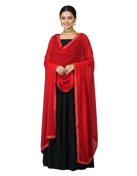 negchaar Chiffon Dupatta for Women | Soft Lightweight Festive & Casual Wear Chunni | Elegant Border Design | Perfect for Kurti, Salwar Suit & Ethnic Wear | Red Dupatta for Grils-picture-10