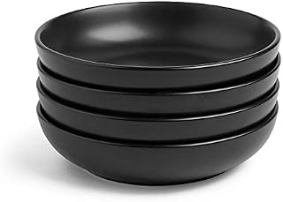 VonShef 4pc Matte Black Pasta Bowl Set  Ceramic Pasta Bowls  Large Italian Bowls