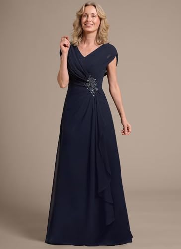 Women's Cap Sleeves Ruched Mother of The Bride Dresses 2025 Long Chiffon Formal Evening Dress DE2694