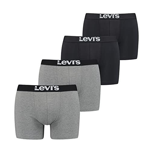 Levi’s Einfarbige Basic-Boxershorts, weiche Herrenunterwäsche aus Bio-Baumwolle mit elastischem Bund und doppelter Einlage, kein Hochrutschen, 4er-Pack