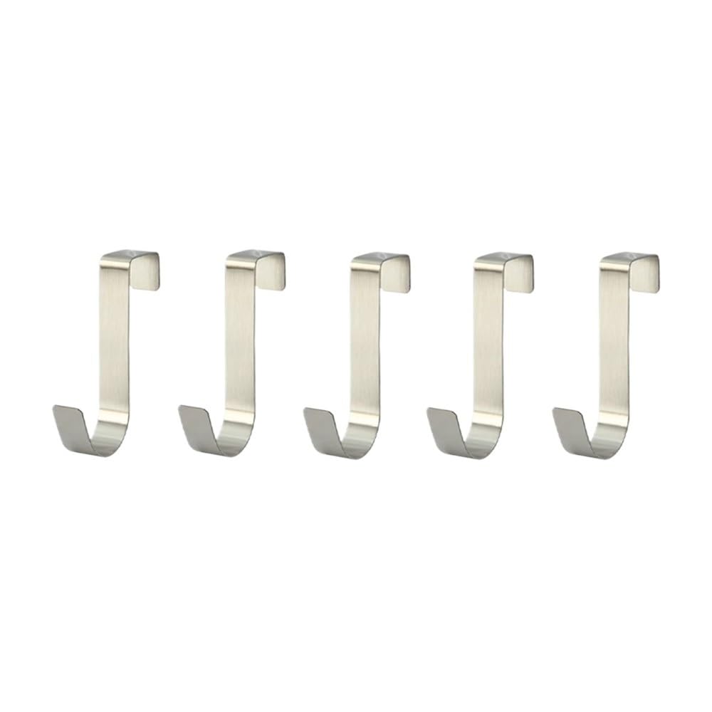 Hgniang Silvery 5Pcs Multi-Purpose Hooks Kitchen Cabinet Door Back Hook Hanging Rack Clothes Coat Hat Towel Hanger Storage