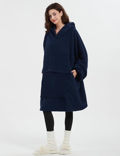 Image of KFUBUO Sherpa Wearable Blanket Hoodie Adult Oversized Sweatshirt Blanket Gifts for Women