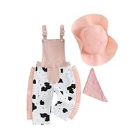 Geagodelia Toddler Boys Girls Tassel Sleeveless Overalls 3Pcs Cow Print Adjustable Romper Full Length Jumpsuit Suspender Bodysuits with Cowgirl Hat and Bandana Neck Scarf (Pink, 2-3 Years)
