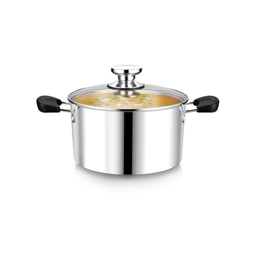 Comparison: Best Pots For Cooking On Gas Stove 11 4 Quart 3-Ply Cooking Stock Pot with Lid, P&P CHEF Stainless Steel Large Pot for Pasta Soup, Work on Multi Stove, Heavy Duty & Dishwasher Safe, Dual Heat-resistant Handles & Transparent Glass Lid
