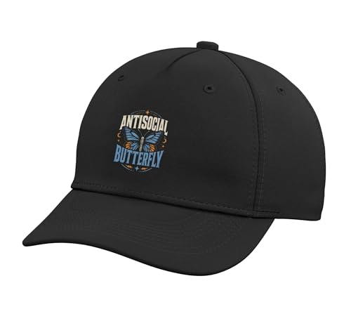 Antisocial Butterfly Introvert Adjustable Printed Baseball Hat, Black
