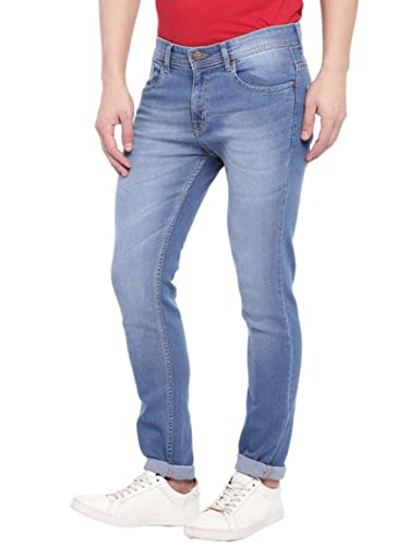 Image of HIGH STAR Blue Slim Fit Mid-Rise Clean Look Stretchable Jeans | Men's Casual Bottom Wear (30)