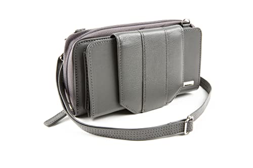 Women's Wallet RFID Cell Phone Purse Leather Crossbody with Accordion Pebbled Slate