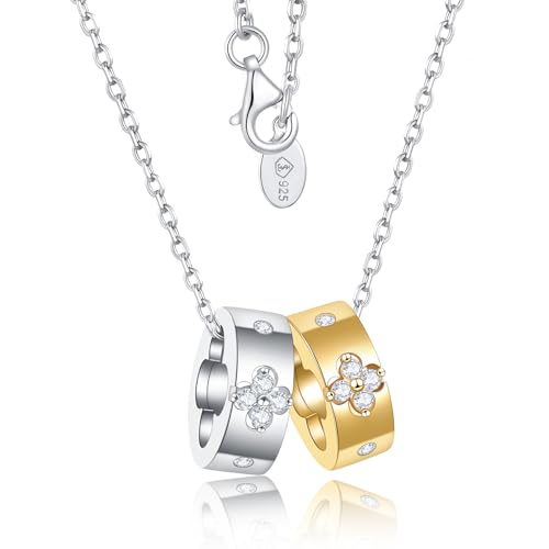 Clover Necklaces for Women Dainty Pendant with Premium Gemstones|Emerald&Moissanite D Color VVS1 Clarity 3EX Cut|S925 Sterling Silver Gold Plated Non Tarnish