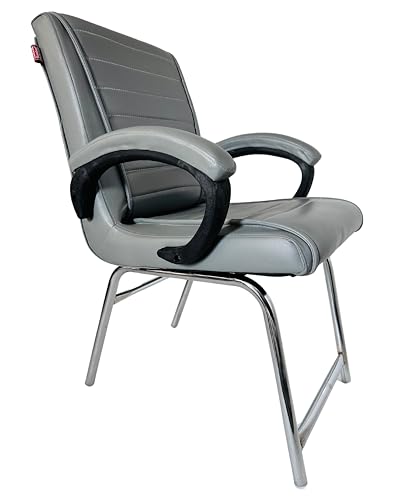 Image of Goyal steel & furniture Executive Office Study Reception Library School Chair Home Study Library Chair with Cushioned seat Back (1, Grey, H Frame)