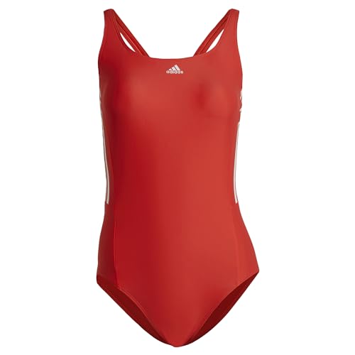adidas Damen Mid 3-Stripes Swimsuit, Bright Red/White, 40
