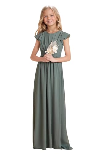 Chiffon Junior Bridesmaid Dress Flower Girl Dress for Wedding Teens Ruffle Sleeves Prom Party Dresses3