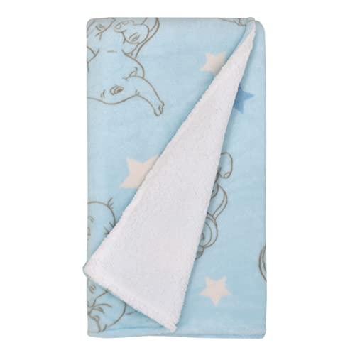 Image of NoJo Disney Dumbo Light Blue, White and Gray Clouds and Stars Super Soft Sherpa Baby Blanket