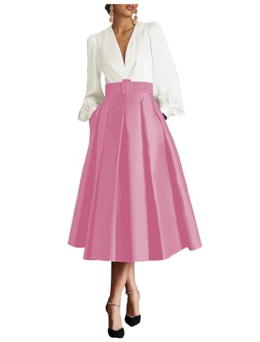 Satin Tea Length Prom Dresses for Women Long Sleeve Elegant Evening Gown A Line Wedding Guest Dress with Pockte