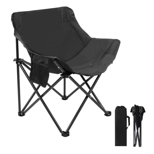 Image of Camping Folding Chair for Adults with Carry Bag, Portable Outdoor Folding Chair, Heavy Duty Steel Frame & Nylon Base Fabric for Camping, Beach, Fishing, Picnic, Lawn & Travel (Black)