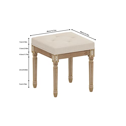 Yusong Vanity Stool Upholstered Bench Seat For Makeup Room, Vintage Small Bedroom Bench Dining Bench With Tufted Fabric For Living Room, Piano Stool With Rustic Wood, Easy Assemble,Beige #TOP2