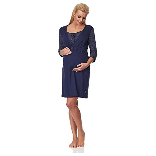Be Mammy Camicia da Notte Premaman Funzione Allattamento G1LL1 (Blu Scuro/Pois, M)