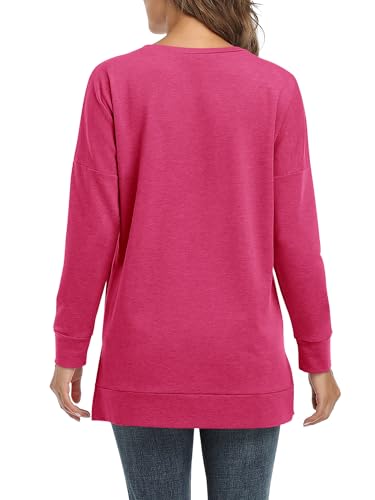BETTE BOUTIK Women's Drop Long Sleeve Sweatshirts Casual Crewneck Tunic Tops Sweartshirts With Side Slits S-3XL