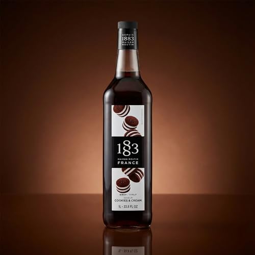 Image of 1883 Cookies & Cream Syrup for Coffee, Lattes & Drinks, Made in France, 1 Liter Glass Bottle