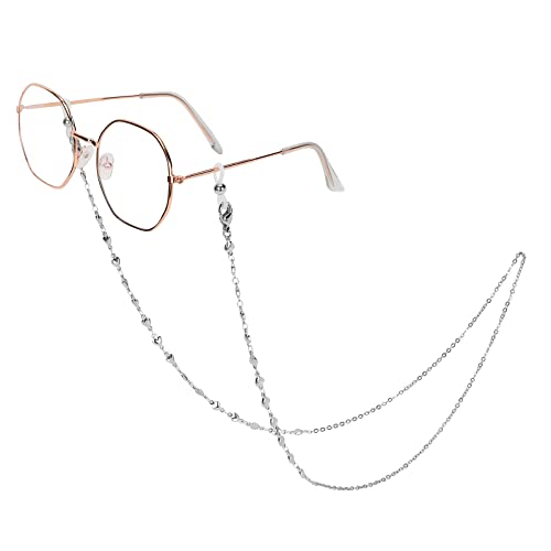 Image of Eyeglass Chain Silver Stainless Steel Handmade Necklace for Reading Glasses Sunglass Beaded Chains for Men Women