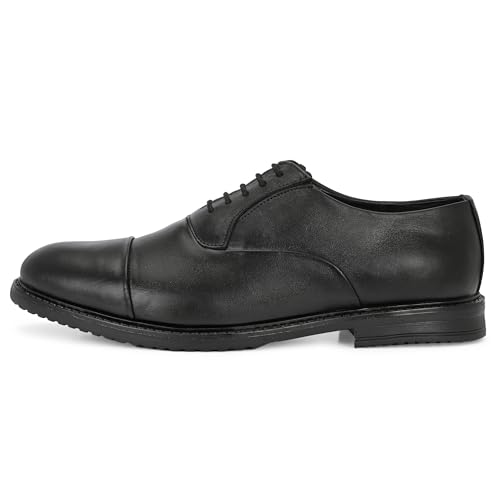 Image of Men's Premium Leather Oxford Lace-Up Formal Shoes | Stylish Cap Toe Design, Soft Cushioned Insole, Rubber Outsole | Perfect for Business, Office Dress, Party & Wedding Footwear