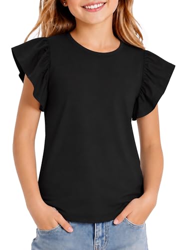 Image of Girls' Summer Shirts Cute Tops Ruffle Sleeve Crew Neck Casual Tees