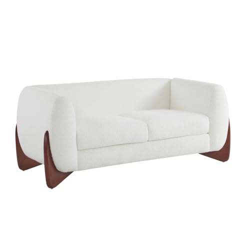 Image of Upholstered 3 Seater Sofa Three Seater Sofa with Wooden Legs for Living Room Hotels & Offices (Two Seater Boucle White)